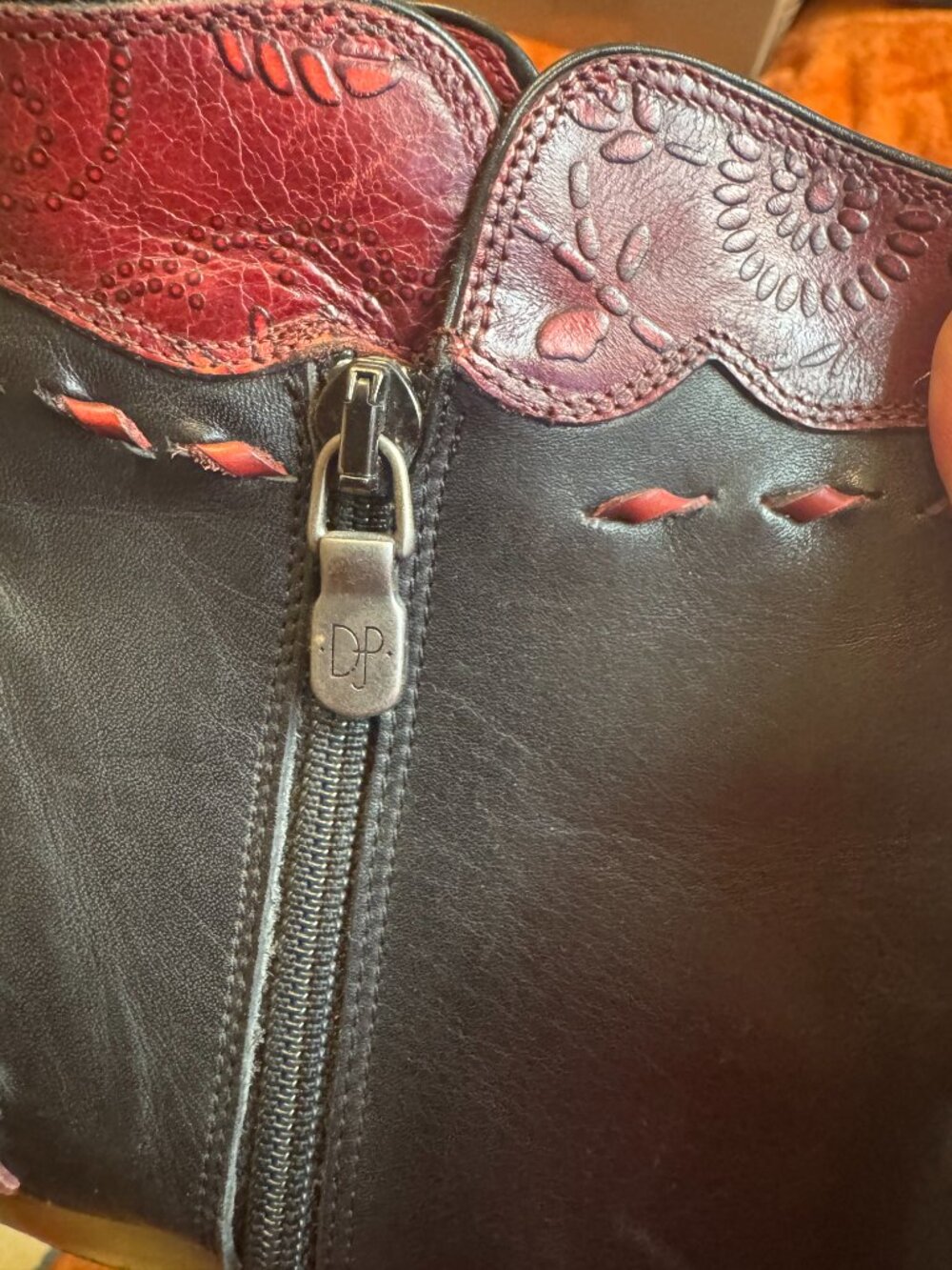 Donald J Pliner Western Ankle boots in Black ^ Red Leather - Picture 5 of 6